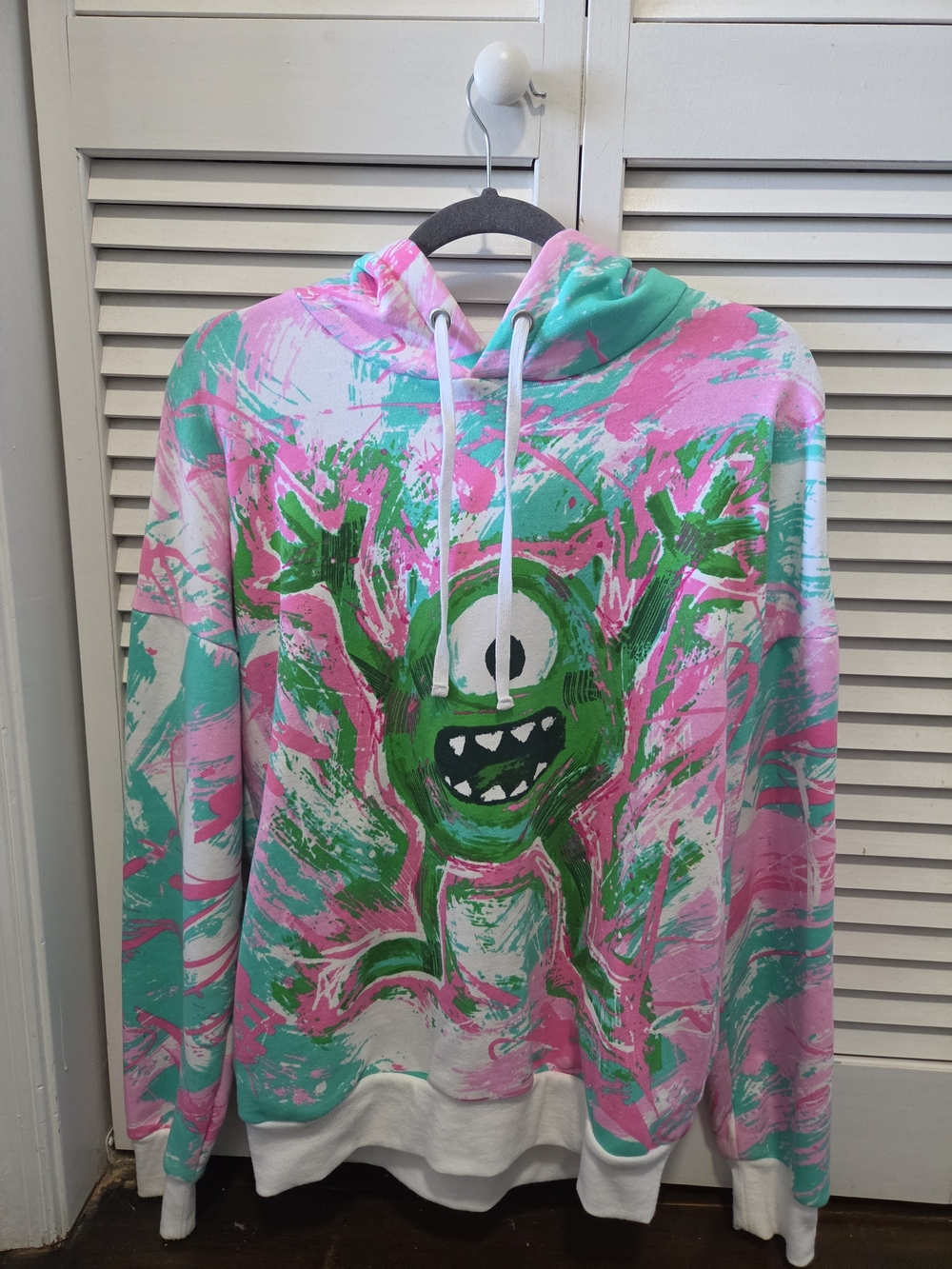 Disney Pink & Teal Tie-Dye Hoodie with Monster Graphic